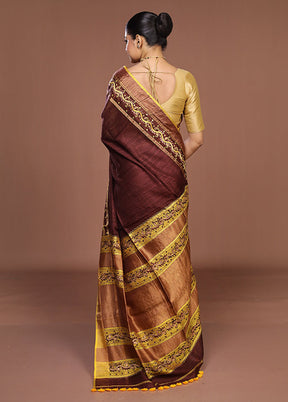 Purple Handloom Matka Pure Silk Saree With Blouse Piece