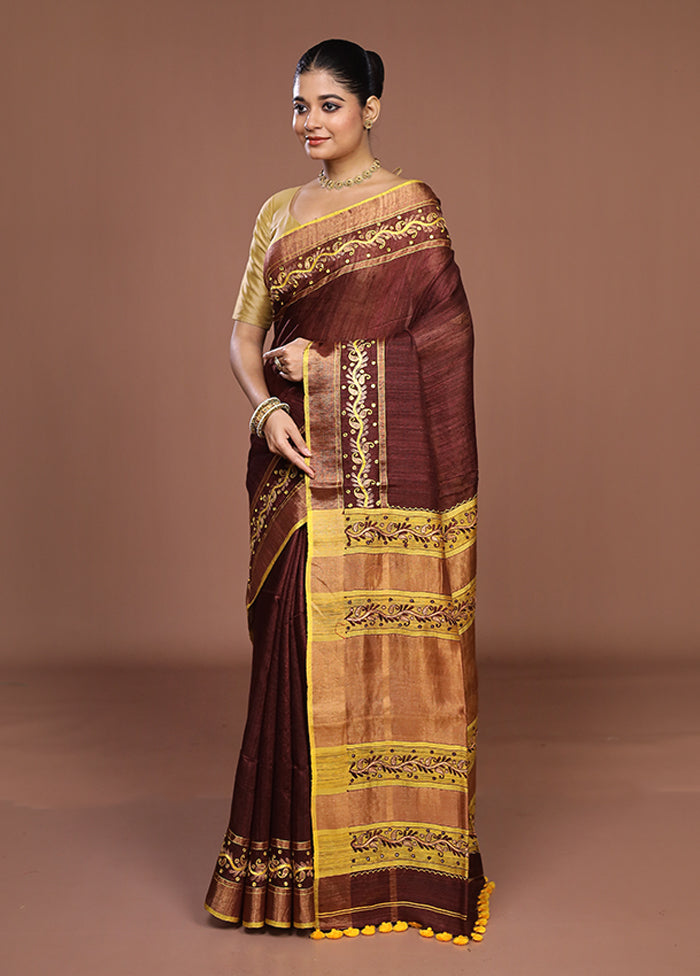 Purple Handloom Matka Pure Silk Saree With Blouse Piece