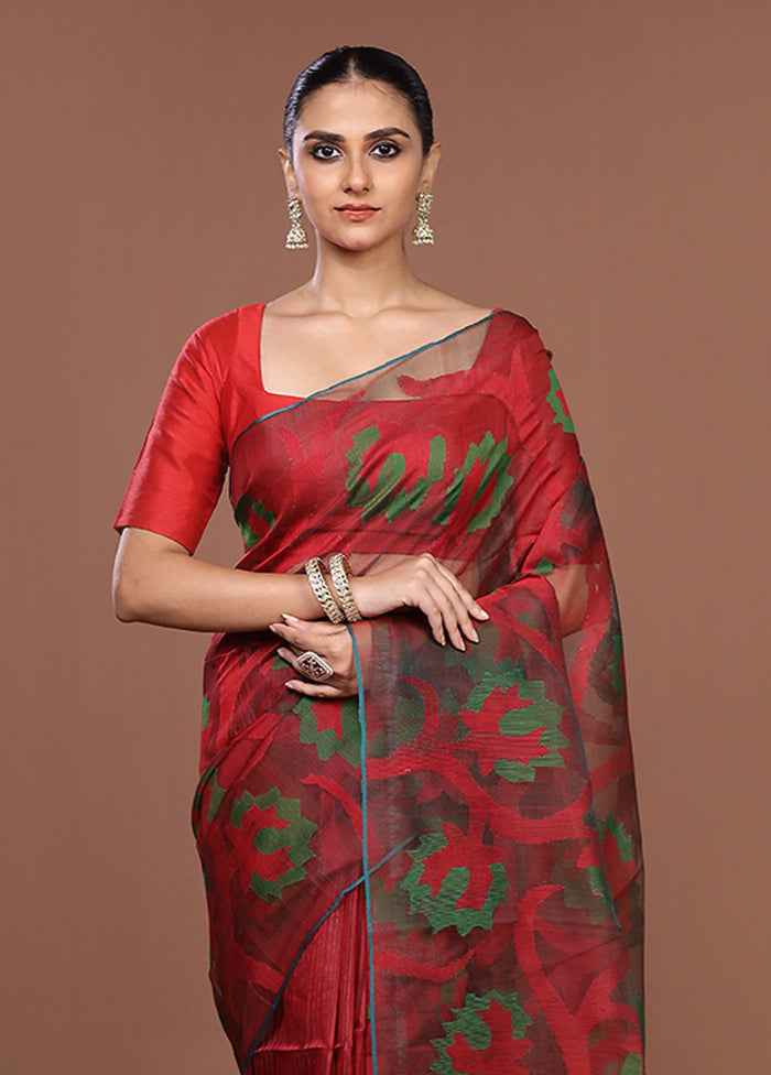 Red Handloom Matka Pure Silk Saree With Blouse Piece