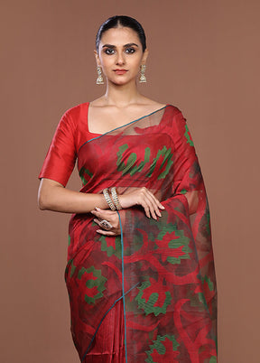 Red Handloom Matka Pure Silk Saree With Blouse Piece