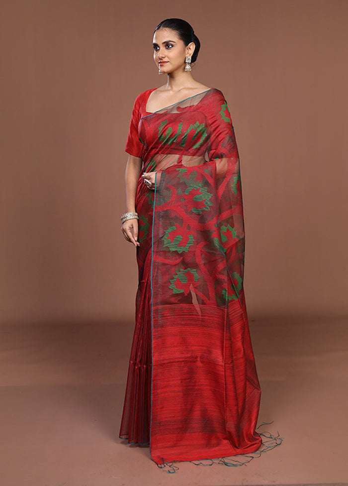 Red Handloom Matka Pure Silk Saree With Blouse Piece