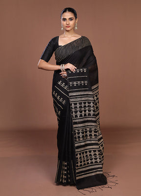 Black Handloom Matka Pure Silk Saree With Blouse Piece