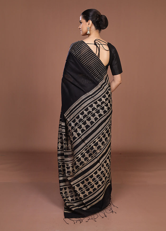 Black Handloom Matka Pure Silk Saree With Blouse Piece