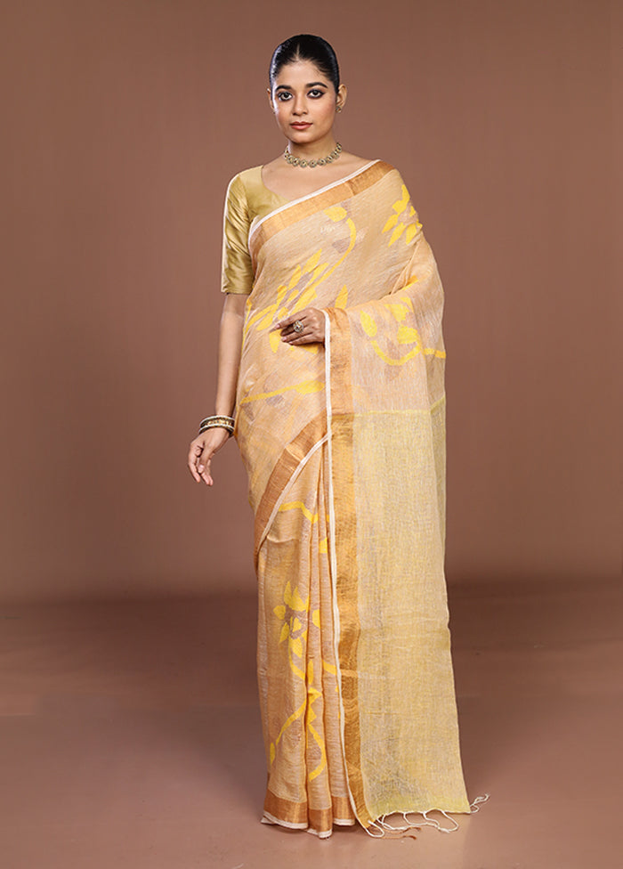 Cream Handloom Matka Pure Silk Saree With Blouse Piece