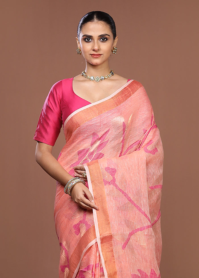 Pink Handloom Matka Pure Silk Saree With Blouse Piece