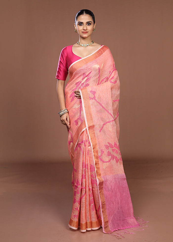 Pink Handloom Matka Pure Silk Saree With Blouse Piece