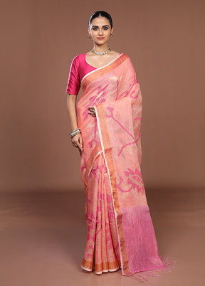 Pink Handloom Matka Pure Silk Saree With Blouse Piece