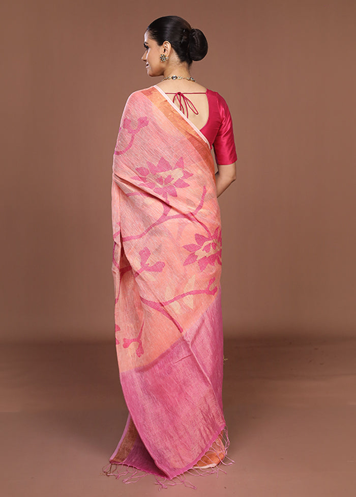 Pink Handloom Matka Pure Silk Saree With Blouse Piece