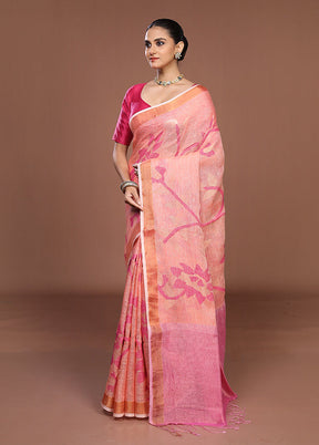 Pink Handloom Matka Pure Silk Saree With Blouse Piece