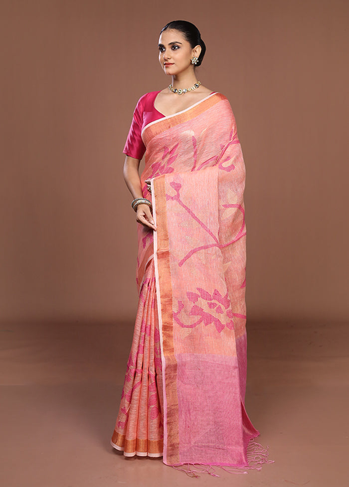 Pink Handloom Matka Pure Silk Saree With Blouse Piece
