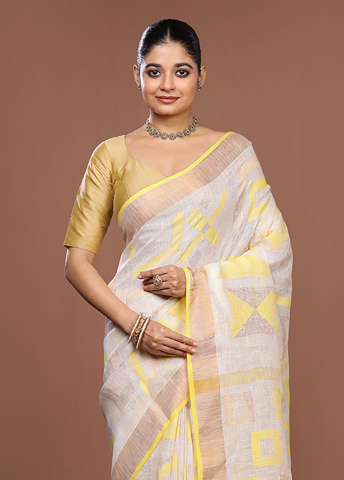 White Handloom Matka Pure Silk Saree With Blouse Piece