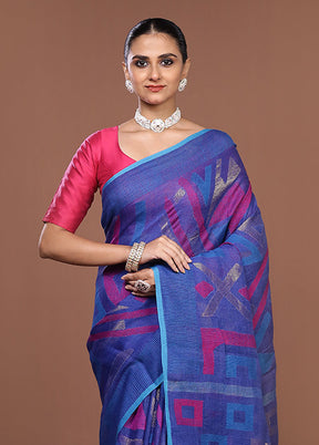 Blue Handloom Matka Pure Silk Saree With Blouse Piece