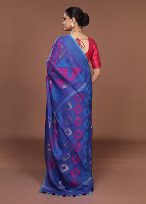 Blue Handloom Matka Pure Silk Saree With Blouse Piece