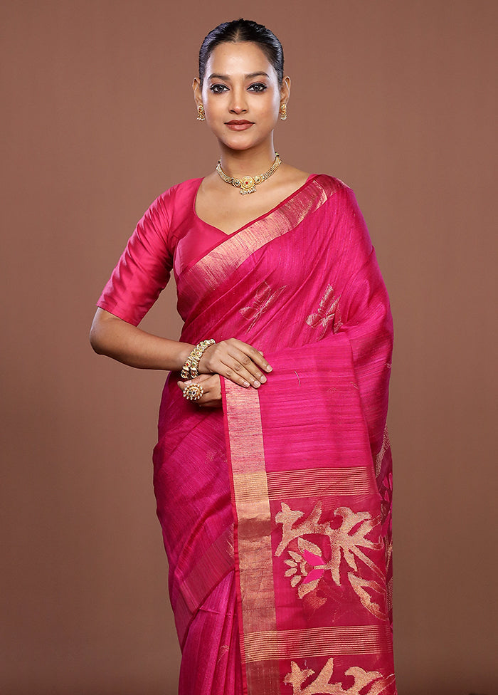 Pink Handloom Matka Pure Silk Saree With Blouse Piece