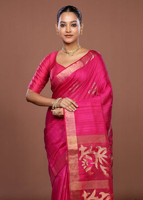Pink Handloom Matka Pure Silk Saree With Blouse Piece