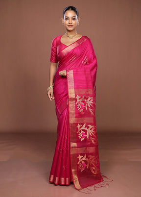 Pink Handloom Matka Pure Silk Saree With Blouse Piece