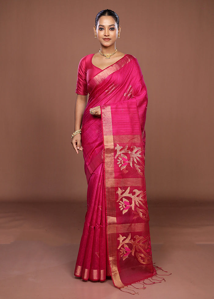 Pink Handloom Matka Pure Silk Saree With Blouse Piece