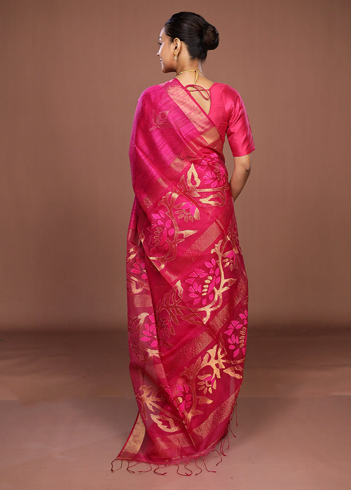 Pink Handloom Matka Pure Silk Saree With Blouse Piece
