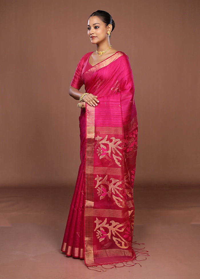 Pink Handloom Matka Pure Silk Saree With Blouse Piece