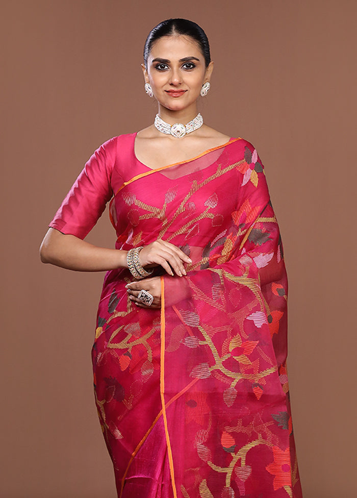 Pink Handloom Matka Pure Silk Saree With Blouse Piece