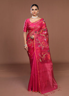 Pink Handloom Matka Pure Silk Saree With Blouse Piece