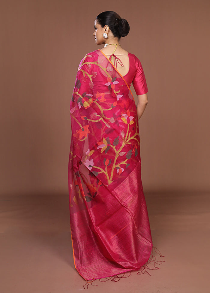 Pink Handloom Matka Pure Silk Saree With Blouse Piece