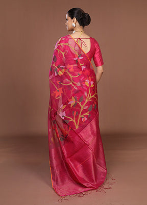 Pink Handloom Matka Pure Silk Saree With Blouse Piece