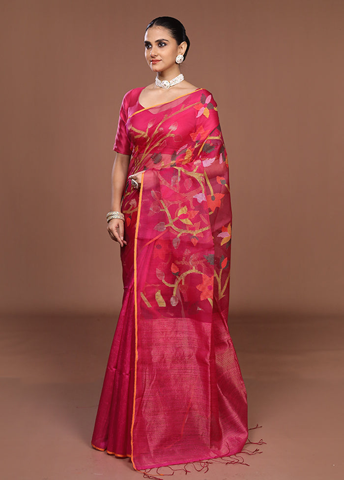 Pink Handloom Matka Pure Silk Saree With Blouse Piece