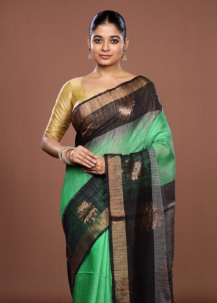 Black Handloom Matka Pure Silk Saree With Blouse Piece