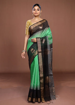 Black Handloom Matka Pure Silk Saree With Blouse Piece