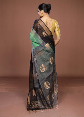 Black Handloom Matka Pure Silk Saree With Blouse Piece