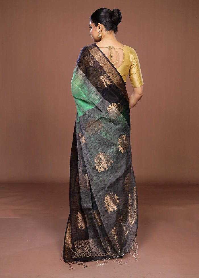 Black Handloom Matka Pure Silk Saree With Blouse Piece