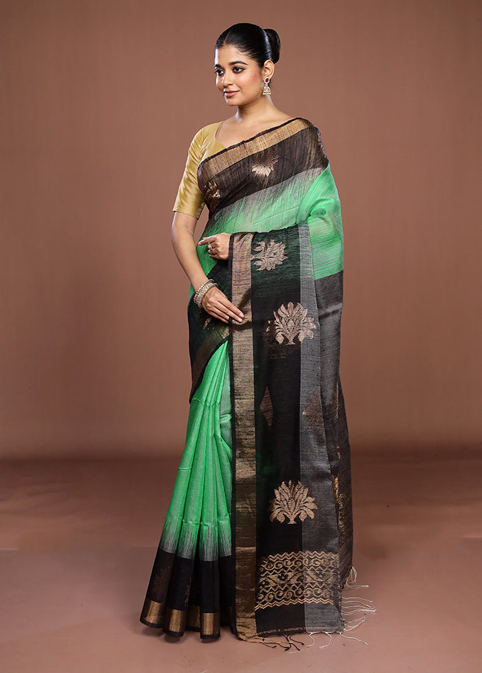 Black Handloom Matka Pure Silk Saree With Blouse Piece