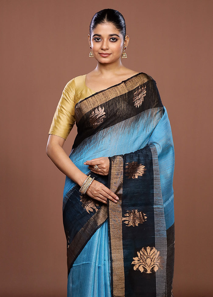 Blue Handloom Matka Pure Silk Saree With Blouse Piece