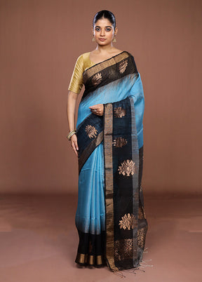 Blue Handloom Matka Pure Silk Saree With Blouse Piece