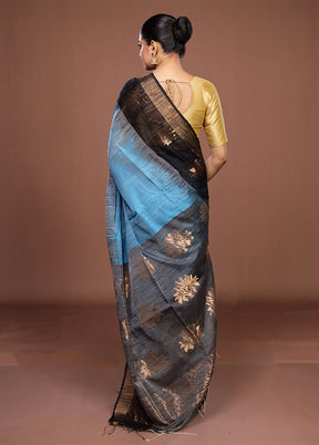 Blue Handloom Matka Pure Silk Saree With Blouse Piece