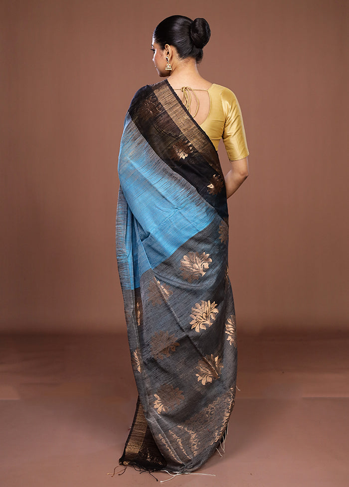 Blue Handloom Matka Pure Silk Saree With Blouse Piece