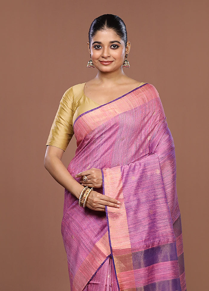 Purple Handloom Matka Pure Silk Saree With Blouse Piece