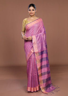 Purple Handloom Matka Pure Silk Saree With Blouse Piece