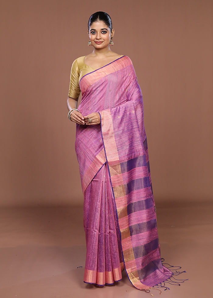 Purple Handloom Matka Pure Silk Saree With Blouse Piece