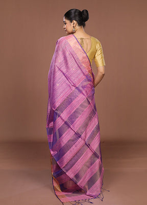 Purple Handloom Matka Pure Silk Saree With Blouse Piece