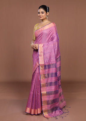 Purple Handloom Matka Pure Silk Saree With Blouse Piece