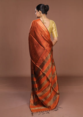 Rust Handloom Matka Pure Silk Saree With Blouse Piece