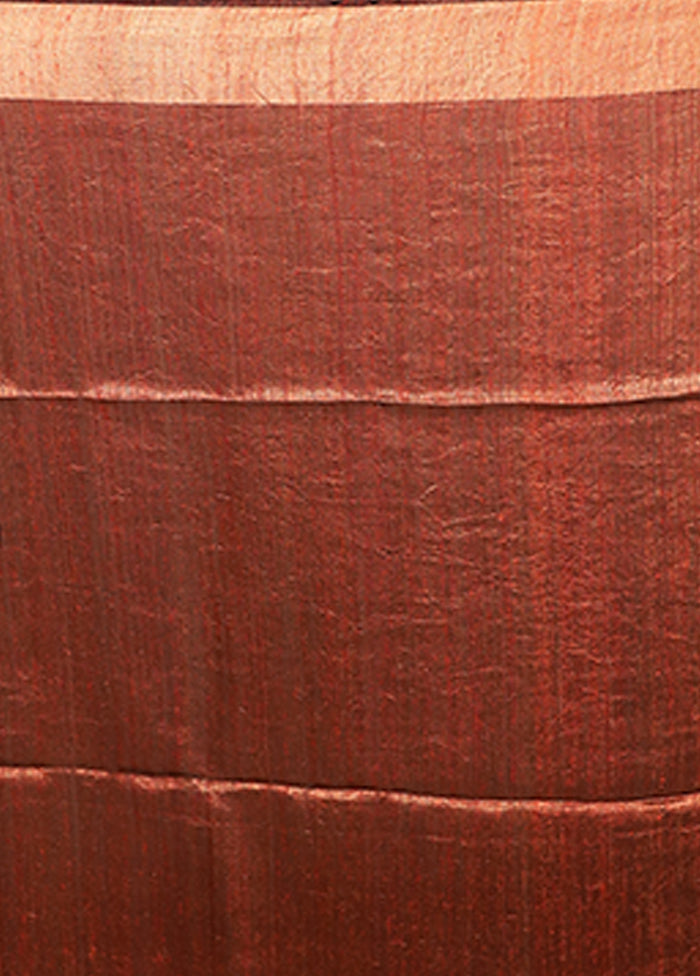 Rust Handloom Matka Pure Silk Saree With Blouse Piece
