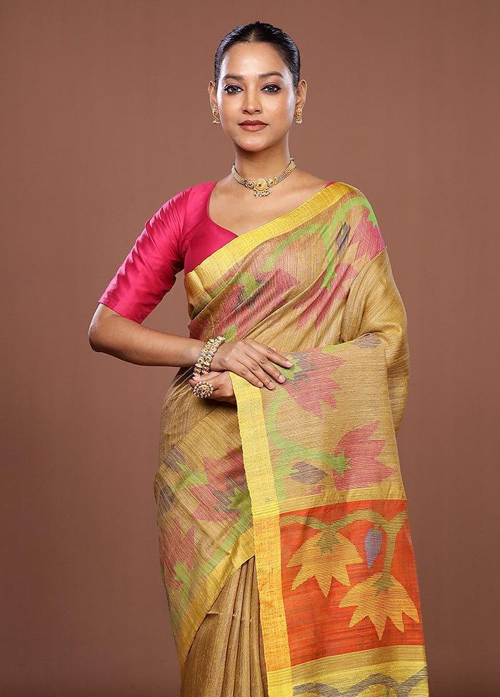 Yellow Handloom Matka Pure Silk Saree With Blouse Piece