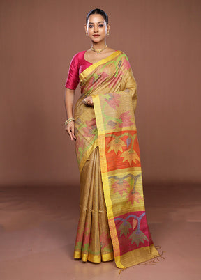 Yellow Handloom Matka Pure Silk Saree With Blouse Piece