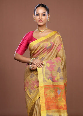 Cream Handloom Matka Pure Silk Saree With Blouse Piece