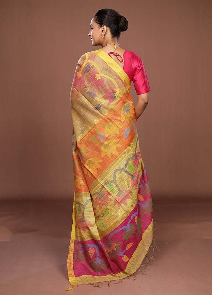 Cream Handloom Matka Pure Silk Saree With Blouse Piece