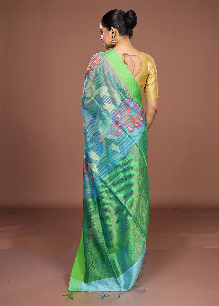 Blue Handloom Matka Pure Silk Saree With Blouse Piece