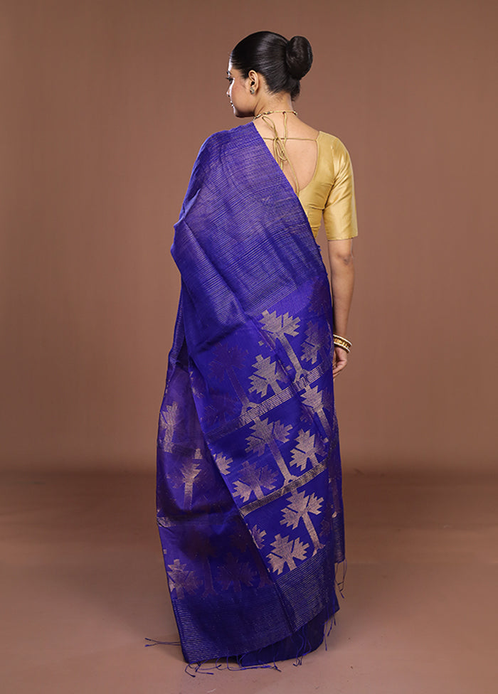 Blue Handloom Matka Pure Silk Saree With Blouse Piece